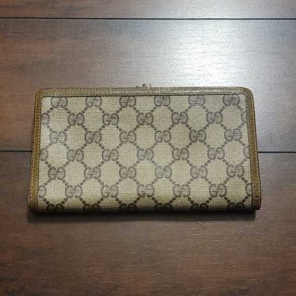 Vintage GUCCI GG Supreme Leather Tri-fold Long Wallet Brown - Picture 3 of 5